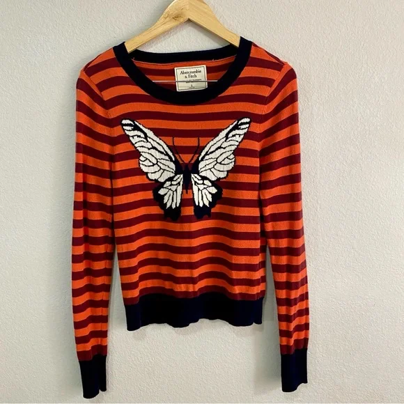 Abercrombie & Fitch Orange & Navy Striped Butterfly Pullover - Picture 2 of 9